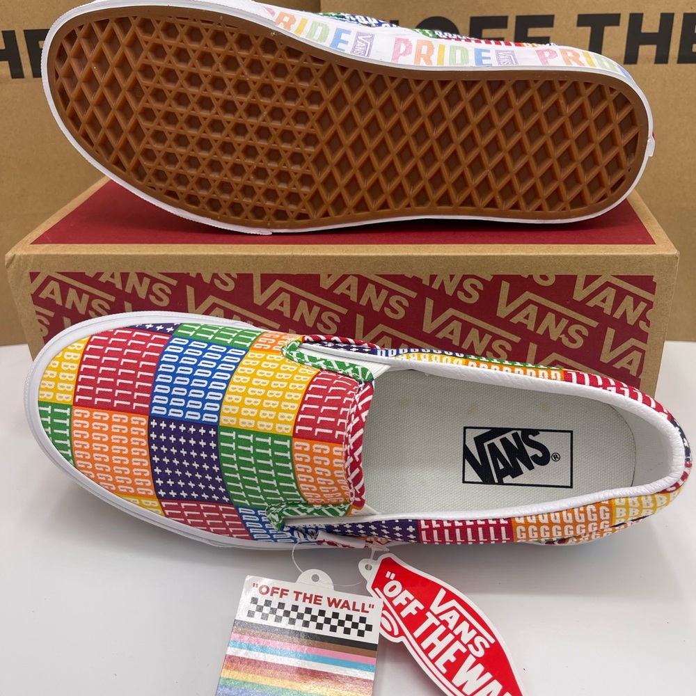Vans Men's Shoes - Multicolor Classic Slip-On (Pride) Multi/True White Sneakers - Picture 3 of 16